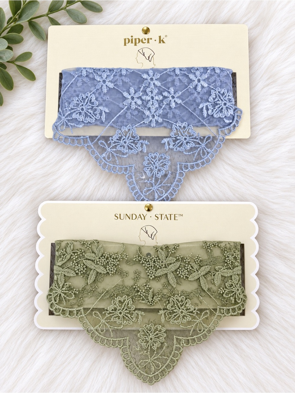 piper•k and Sunday state lace head scarf - Blue & Olive bundle, new! New, classy
